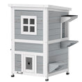 Load image into Gallery viewer, Wooden Cat House 2-Floor Outdoor Kitten Shelter with 3 Doors and Window Grey