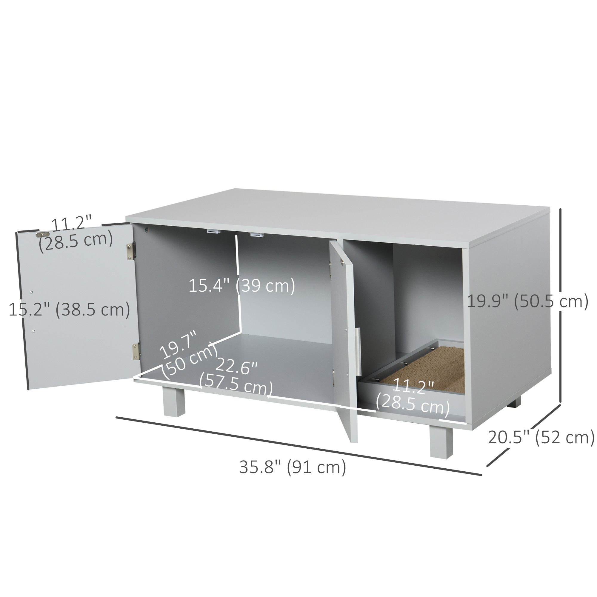 Cat Litter Box Enclosure, Hidden Litter Box Furniture, Cat House End Table Washroom with Scratching Pad, for Indoor Cats Kittens, Grey