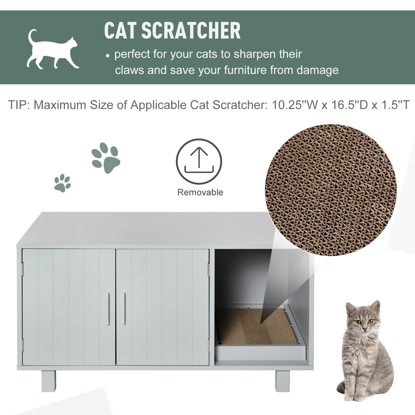 Cat Litter Box Enclosure, Hidden Litter Box Furniture, Cat House End Table Washroom with Scratching Pad, for Indoor Cats Kittens, Grey
