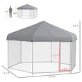 Load image into Gallery viewer, PawHut 13.4' x 11.5' x 8.8' Dog Kennel Outdoor Dog Run with Waterproof, UV Resistant Roof, Lockable Door, for Medium and Large-Sized Dogs, Silver