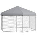 Load image into Gallery viewer, PawHut 13.4' x 11.5' x 8.8' Dog Kennel Outdoor Dog Run with Waterproof, UV Resistant Roof, Lockable Door, for Medium and Large-Sized Dogs, Silver