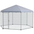 Load image into Gallery viewer, Walk in Chicken Run Chicken Coop Galvanised Outdoor Poultry Cage w/ Cover, for 10-15 Chickens, Hens, Rabbits, Ducks, 4 x 3.5 x 2.6m - Silver Tone