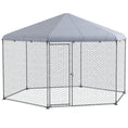 Load image into Gallery viewer, Walk in Chicken Run Chicken Coop Galvanised Outdoor Poultry Cage w/ Cover, for 10-15 Chickens, Hens, Rabbits, Ducks, 4 x 3.5 x 2.6m - Silver Tone