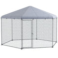 Load image into Gallery viewer, Walk in Chicken Run Chicken Coop Galvanised Outdoor Poultry Cage w/ Cover, for 10-15 Chickens, Hens, Rabbits, Ducks, 4 x 3.5 x 2.6m - Silver Tone