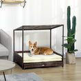 Load image into Gallery viewer, PawHut Wicker Dog House Outdoor with Canopy, Rattan Dog Bed with Removable Cushion, Raised Dog Bed, Cat Shelter, Patio Pet Sofa for Medium Sized Pet Mixed-Brown