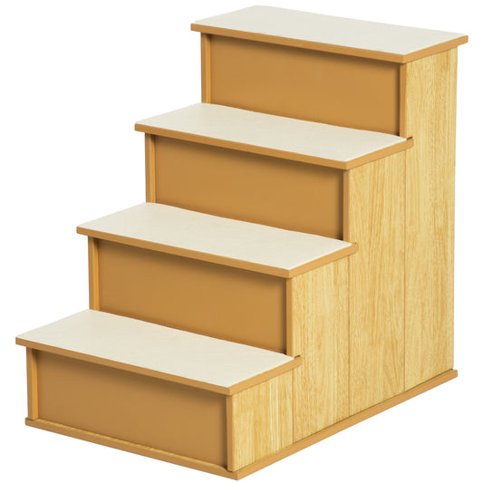 PawHut Pet Stairs, Small Pet Steps with Cushioned Removable Covering for Dogs and Cats Up To 22 lbs. , Natural