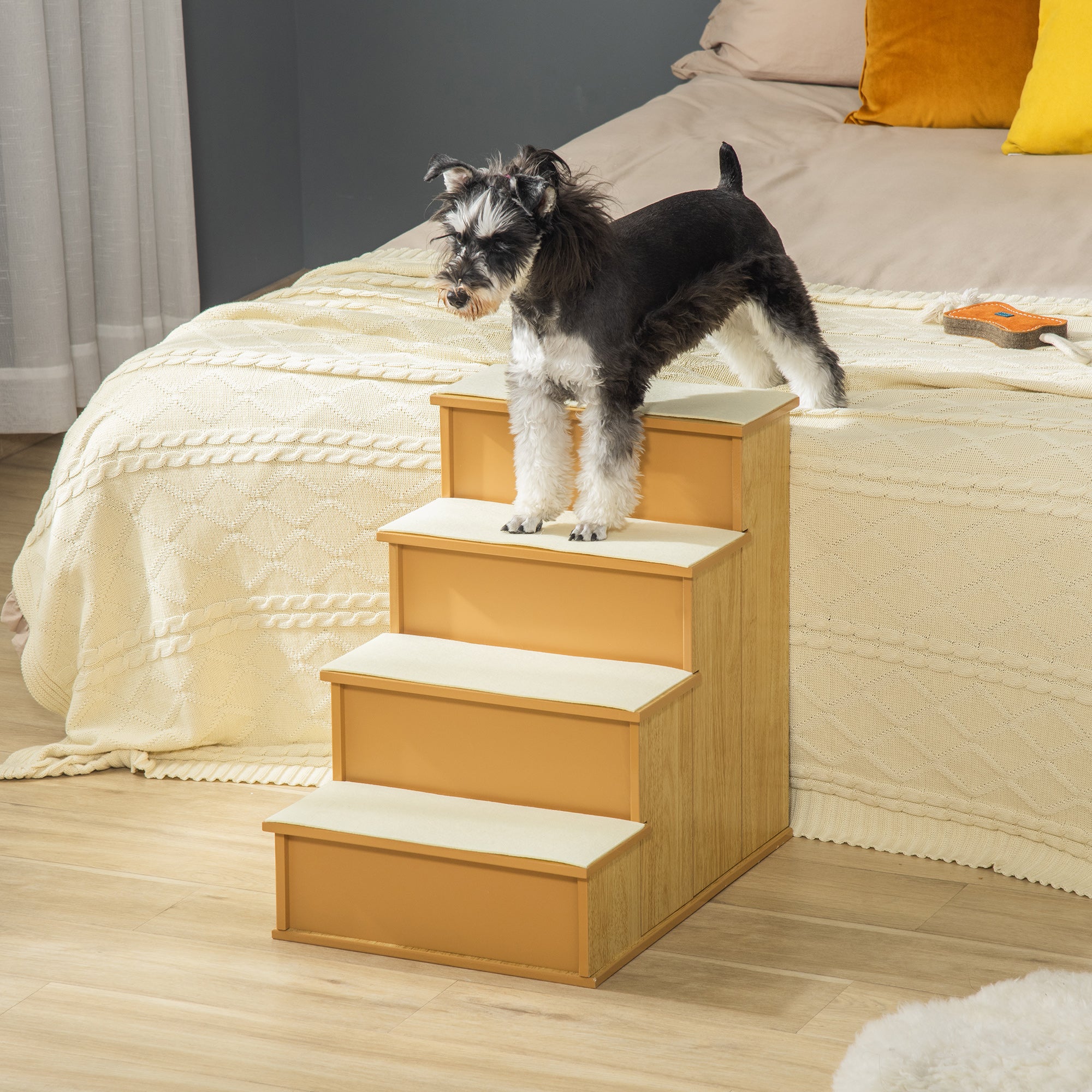 PawHut Pet Stairs, Small Pet Steps with Cushioned Removable Covering for Dogs and Cats Up To 22 lbs. , Natural