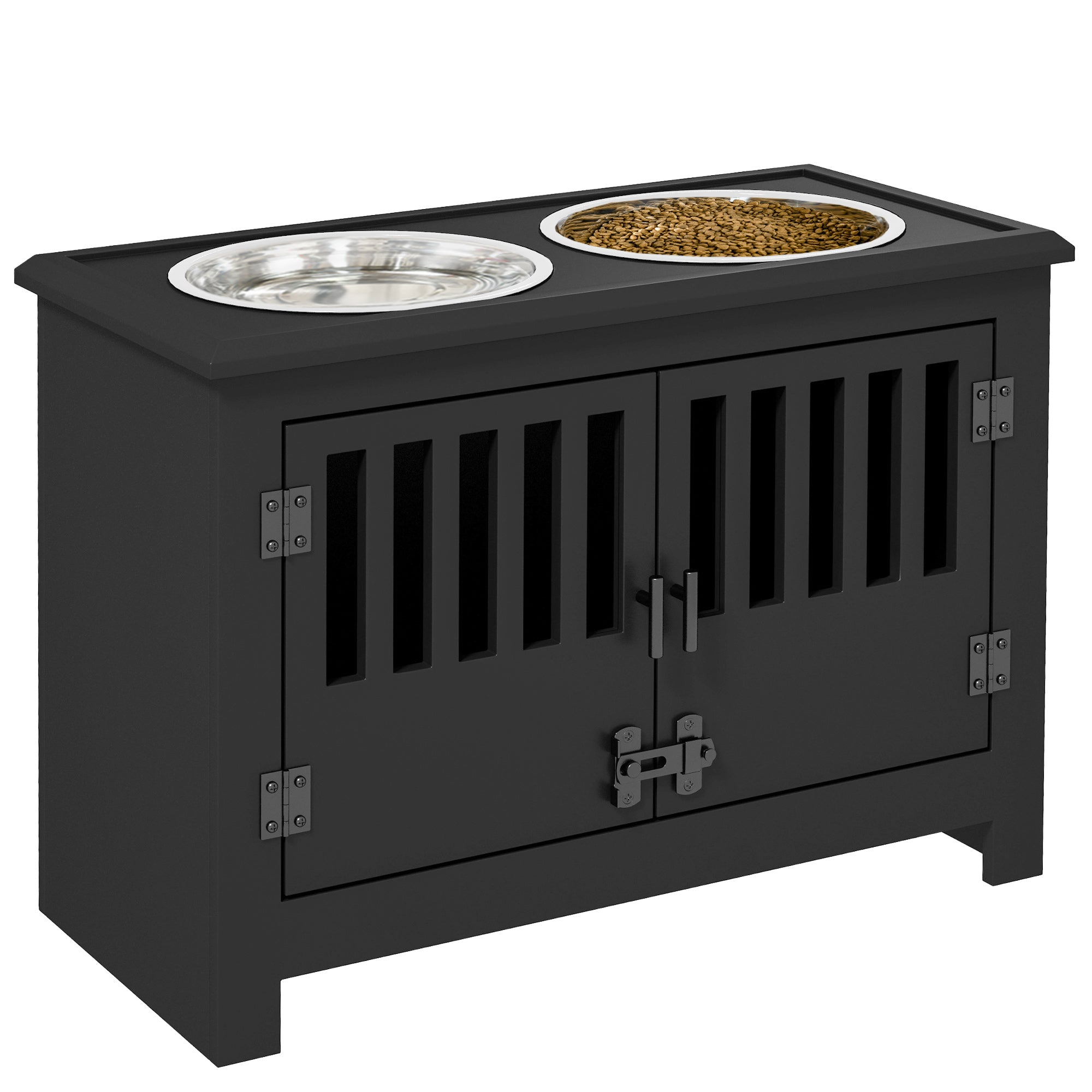 PawHut Dog Food Storage Cabinet with Bowls & Dog Feeding Station, Black