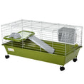 Load image into Gallery viewer, PawHut 35"L Small Animal Cage, Rolling Bunny Cage, Guinea Pig Cage with Food Dish, Water Bottle, Hay Feeder, Platform, Ramp for Ferret Chinchilla, Green