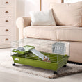 Load image into Gallery viewer, PawHut 35"L Small Animal Cage, Rolling Bunny Cage, Guinea Pig Cage with Food Dish, Water Bottle, Hay Feeder, Platform, Ramp for Ferret Chinchilla, Green