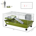 Load image into Gallery viewer, PawHut 35"L Small Animal Cage, Rolling Bunny Cage, Guinea Pig Cage with Food Dish, Water Bottle, Hay Feeder, Platform, Ramp for Ferret Chinchilla, Green