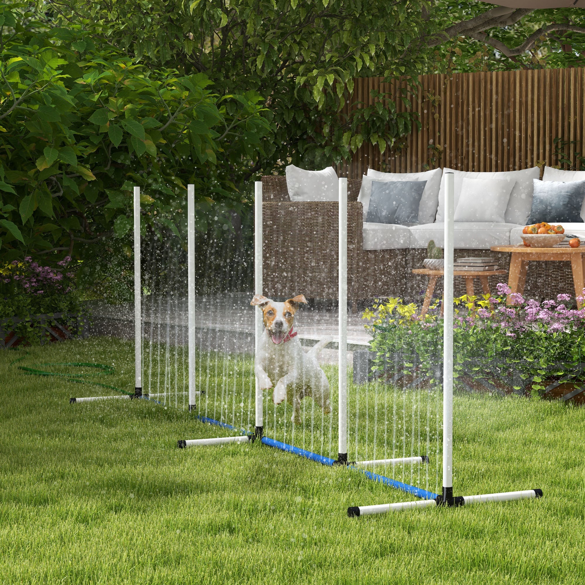 PawHut 2 Piece Dog Agility Training Equipment Set with Spray Water Tube, Weave Poles, Whistle, Carry Bag, Dog Agility Course for Outdoor, Garden, Backyard, White