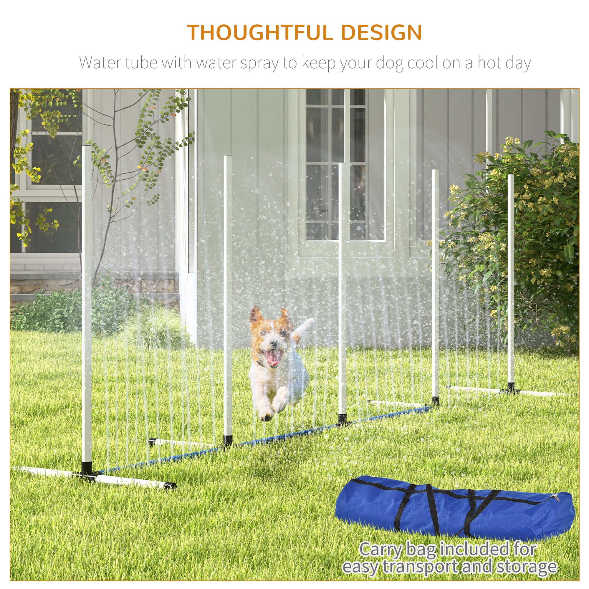 PawHut 2 Piece Dog Agility Training Equipment Set with Spray Water Tube, Weave Poles, Whistle, Carry Bag, Dog Agility Course for Outdoor, Garden, Backyard, White