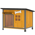 Charger l'image dans la visionneuse de la galerie, Dog House Anti-Chewing Steel Frame, Wooden Dog Kennel House with Openable Roof, Removable Floor, Door Curtain, Weatherproof Pet Shelter for Outdoor Indoor