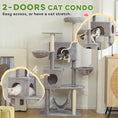 Load image into Gallery viewer, Cat Tree, 66 Inch Large Cat Tower with 2 Door Condos, 3 Big Hammocks, Plush Top Perch, Sisal Scratching Posts, Multi-level Kitty Tree for Indoor Kittens, Light Grey