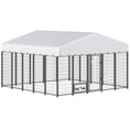 Load image into Gallery viewer, 9.8' x 9.8' x 6' Outdoor Dog Kennel, Welded Wire Dog Kennel Outside Run with 360° Rotating Bowls, Waterproof & UV Resistant Cover, for S&M&L Breeds, Chickens, Ducks, Sliver