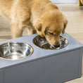 Load image into Gallery viewer, PawHut Elevated Dog Bowls, Raised Dog Bowl Stand with Storage, 2 Stainless Steel Bowls, Pet Feeding Station for Medium Dogs, Indoor Use, 23.6" x 11.8" x 9.4", Gray