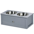 Load image into Gallery viewer, PawHut Elevated Dog Bowls, Raised Dog Bowl Stand with Storage, 2 Stainless Steel Bowls, Pet Feeding Station for Medium Dogs, Indoor Use, 23.6" x 11.8" x 9.4", Gray