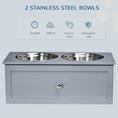 Load image into Gallery viewer, PawHut Elevated Dog Bowls, Raised Dog Bowl Stand with Storage, 2 Stainless Steel Bowls, Pet Feeding Station for Medium Dogs, Indoor Use, 23.6" x 11.8" x 9.4", Gray