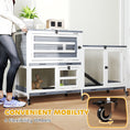 Load image into Gallery viewer, Rabbit Hutch with Run, 2-Tier Wooden Guinea Pig Hutch with Wheels, 2 Openable Tops, 3 Plastic Trays, Small Animal House Indoor for 2-3 Bunnies, Guinea Pigs, 147 x 45 x 89.5cm, Grey