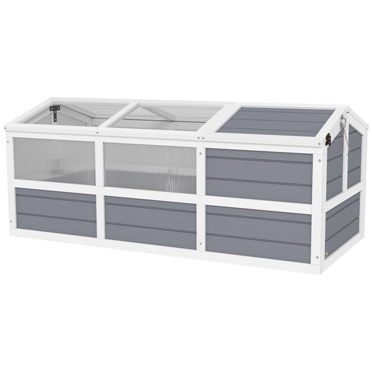PawHut Tortoise Habitat Outdoor, Wooden Tortoise House Bottomless Design with Doors, PC Sun Panel Windows, Tortoise Enclosure for Small Animals, Rabbits, Light Gray