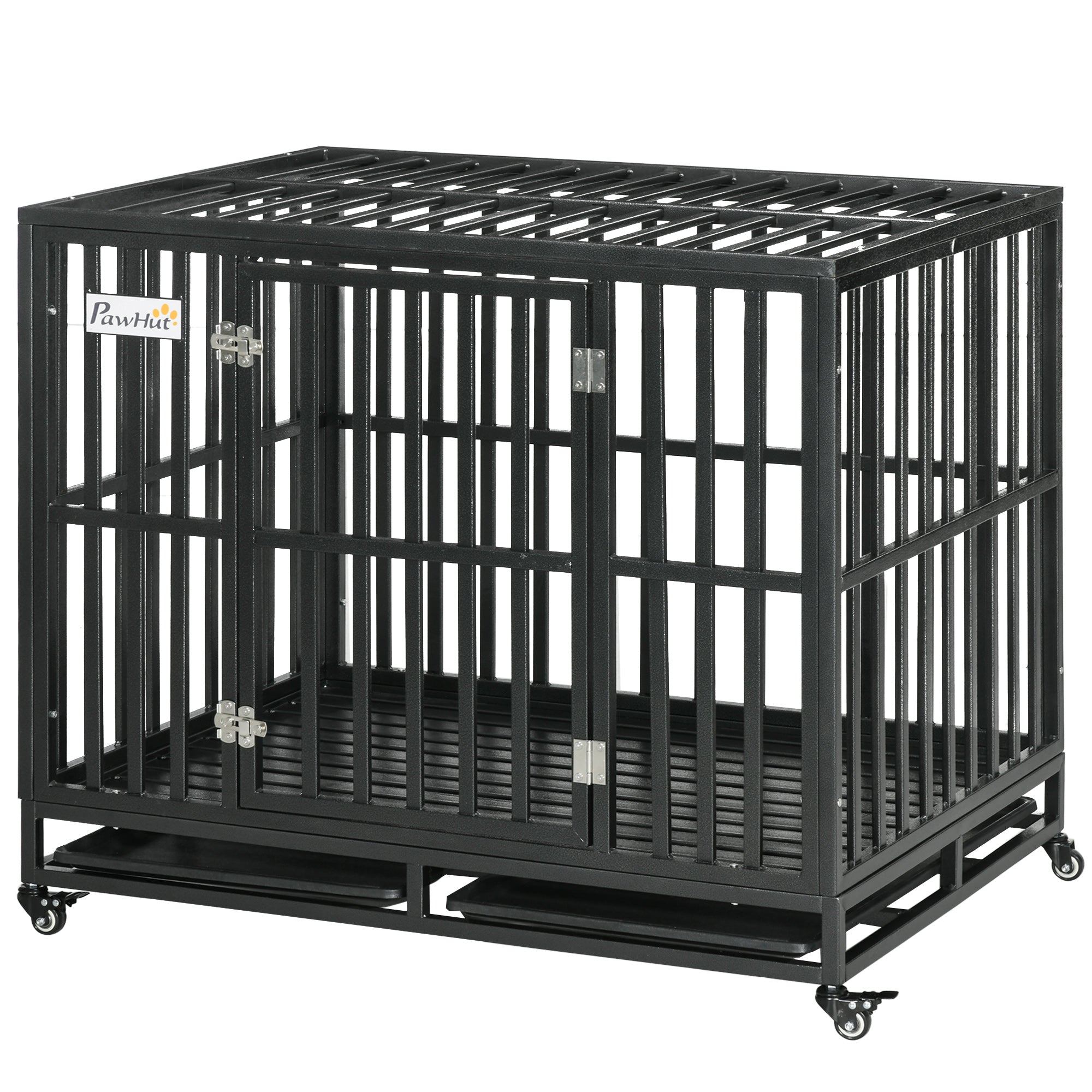 Heavy Duty Steel Dog Crate Kennel Pet Cage with Wheels for Portability and a Door for Convenient Access Anti-Pinching Floor, 40.7"L x 29.5"W x 34.6"H, Black