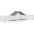 Load image into Gallery viewer, Chicken Run, 23' x 6.6' Metal Chicken Coop with Waterproof and Anti-UV Cover, Spire Roof, Door, for 12-14 Chickens, Ducks, Rabbits, Sliver