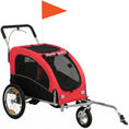 Load image into Gallery viewer, Dog Bike Trailer, 2-in-1 Pet Stroller Cart Bicycle Carrier, Folding Cart Frame with Suspension, Universal Bicycle Coupler, Reflectors, Flag, for Medium Dogs Up to 44 LBS, Red