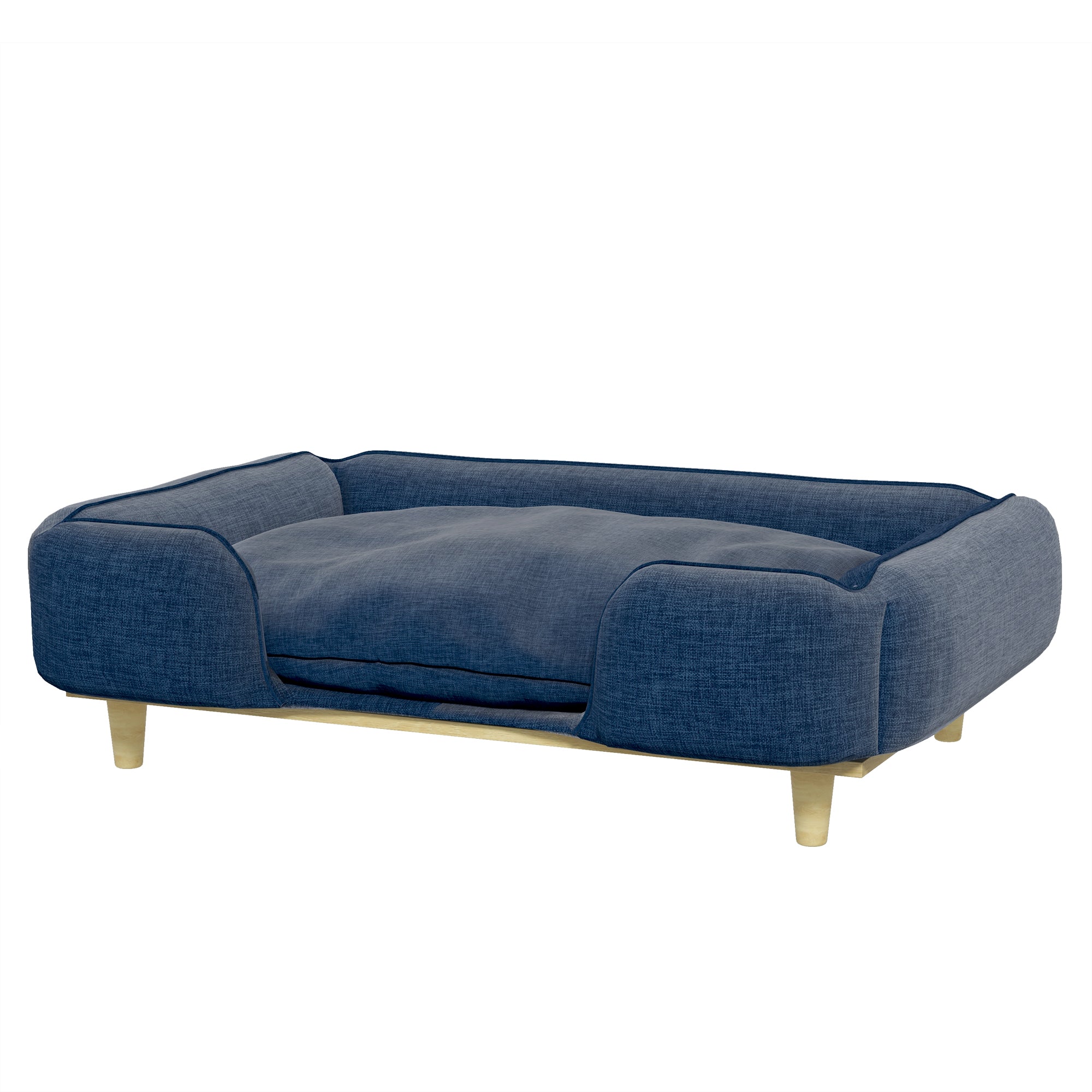 PawHut Dog Sofa, Raised Dog Couch with Comfortable Cushion, Pine Wood Legs, Foot Pads, Pet Sofa for Large-Sized Dogs Indoor Use, Dark Blue