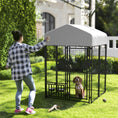 Load image into Gallery viewer, PawHut 3.9' x 3.9' x 6' Outdoor Dog Kennel, Welded Wire Heavy Duty Dog Run with 360° Rotating & 4 Level Adjustable Bowls, Dog Kennel Outside with Waterproof & UV Resistant Cover, for S&M Dogs