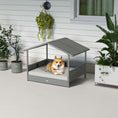 Load image into Gallery viewer, PawHut Wicker Dog House Outdoor with Canopy, Rattan Dog Bed with Water-resistant Cushion, Raised Dog Bed for Small, Medium Dogs up to 66 lbs, 19.75" in Length, Silver Wicker, White Cushion