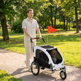 Load image into Gallery viewer, Dog Bike Trailer, 2-in-1 Pet Stroller Cart Bicycle Carrier, Folding Cart Frame with Suspension, Universal Bicycle Coupler, Reflectors, Flag, for Medium Dogs Up to 44 LBS, White