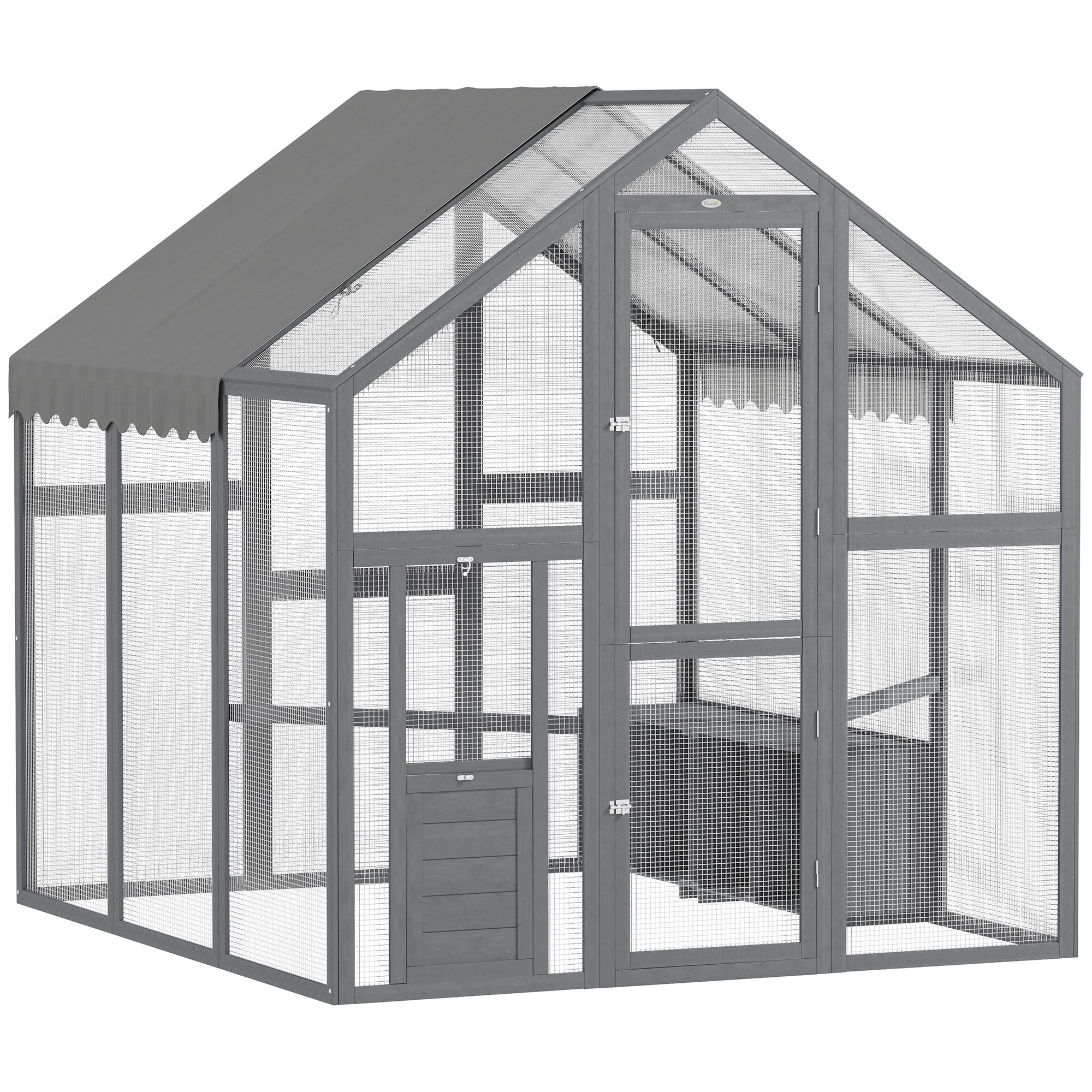 PawHut Large Chicken Run, Wooden Chicken Coop with Waterproof & Anti-UV Cover, Split Door, 2 Nesting Boxes, 2 Roosting Bars, Walk-in Chicken Pen for 6-8 Chickens, for Backyard, Farm, 5.5' x 6' x 6'