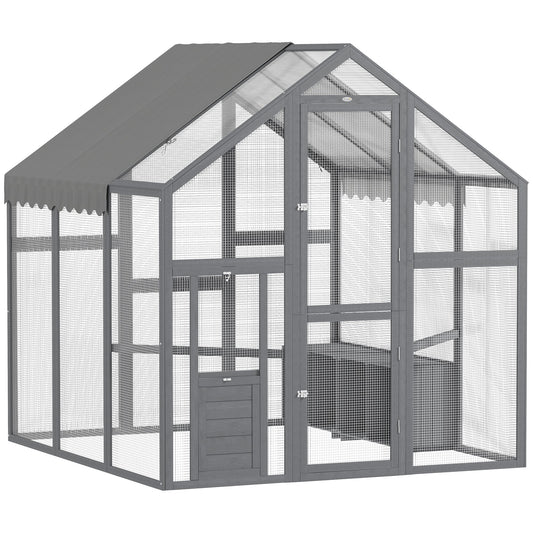 PawHut Large Chicken Run, Wooden Chicken Coop with Waterproof & Anti-UV Cover, Split Door, 2 Nesting Boxes, 2 Roosting Bars, Walk-in Chicken Pen for 6-8 Chickens, for Backyard, Farm, 5.5' x 6' x 6'
