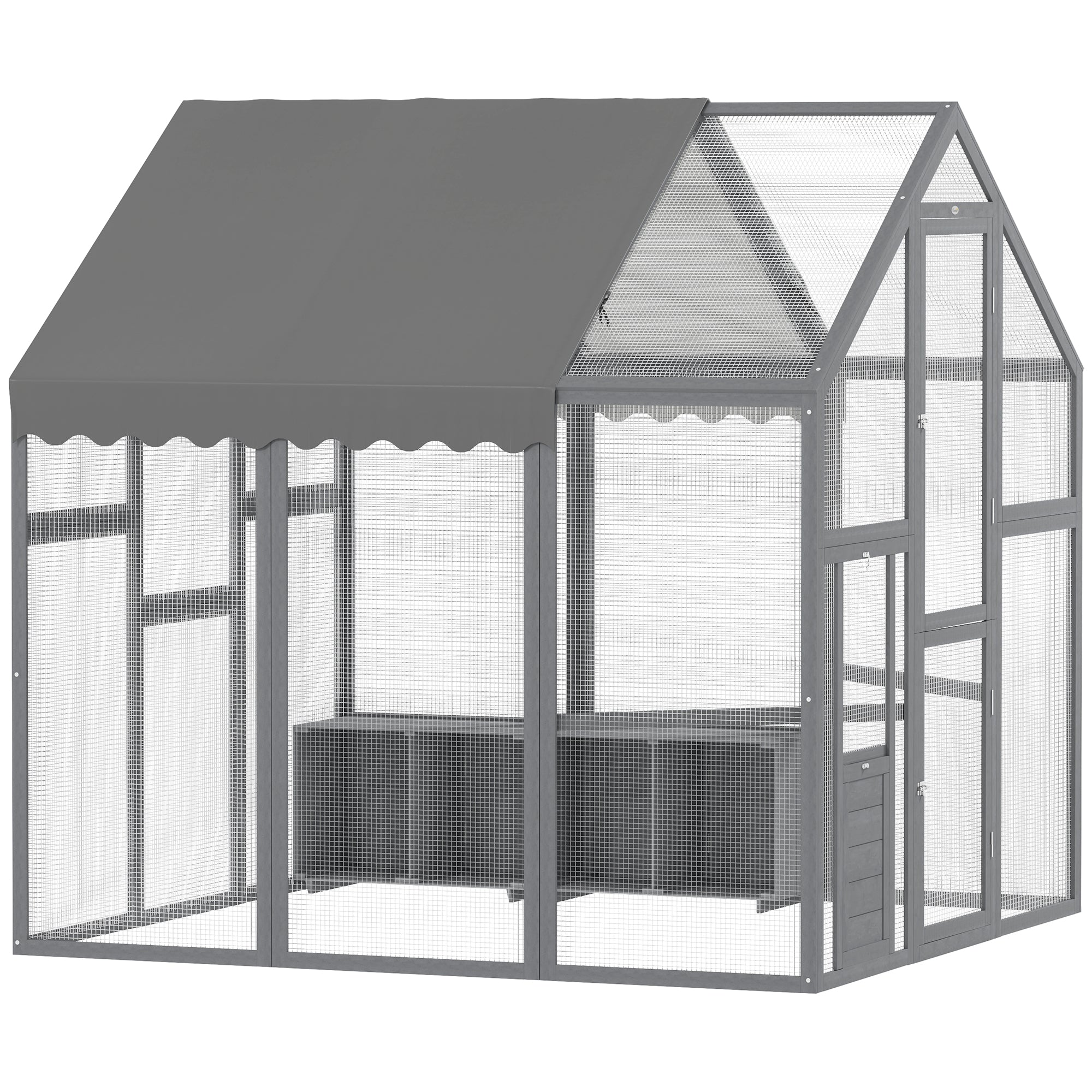 PawHut Large Chicken Run, Wooden Chicken Coop with Waterproof & Anti-UV Cover, Split Door, 2 Nesting Boxes, 2 Roosting Bars, Walk-in Chicken Pen for 6-8 Chickens, for Backyard, Farm, 5.5' x 6' x 6'