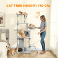 Load image into Gallery viewer, Cat Tree, 170 cm Large Cat Tower with 7 Scratching Posts, 1 Tunnel, 2 Condos, 1 Hammock, 1 Perch, 1 Ramp, 3 Platforms, 2 Pompoms, Multi-Level Kitty House for Indoor Kittens, Light Grey