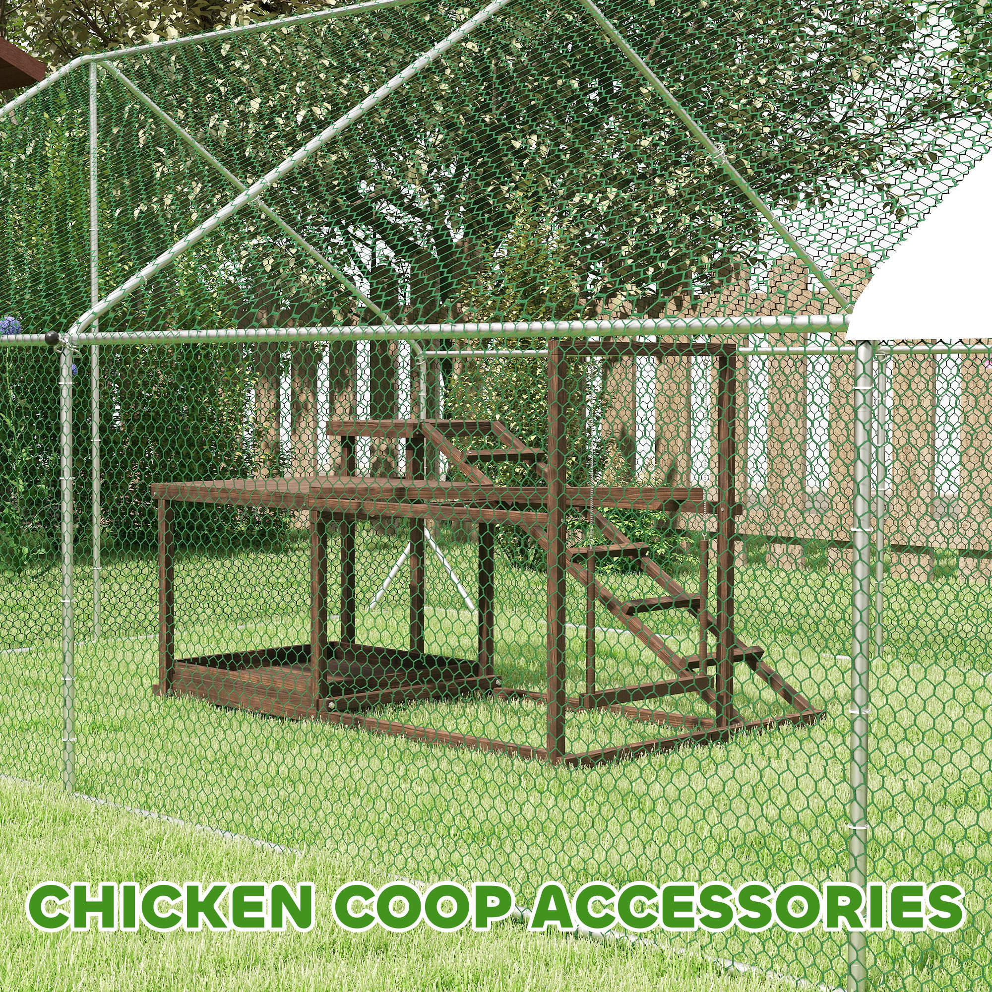PawHut Wooden Chicken Activity Play Set, Chicken Coop Accessory with Perch, Swing, Ladder, Platforms, Feeder Storage for 4-6 Chickens, Coffee