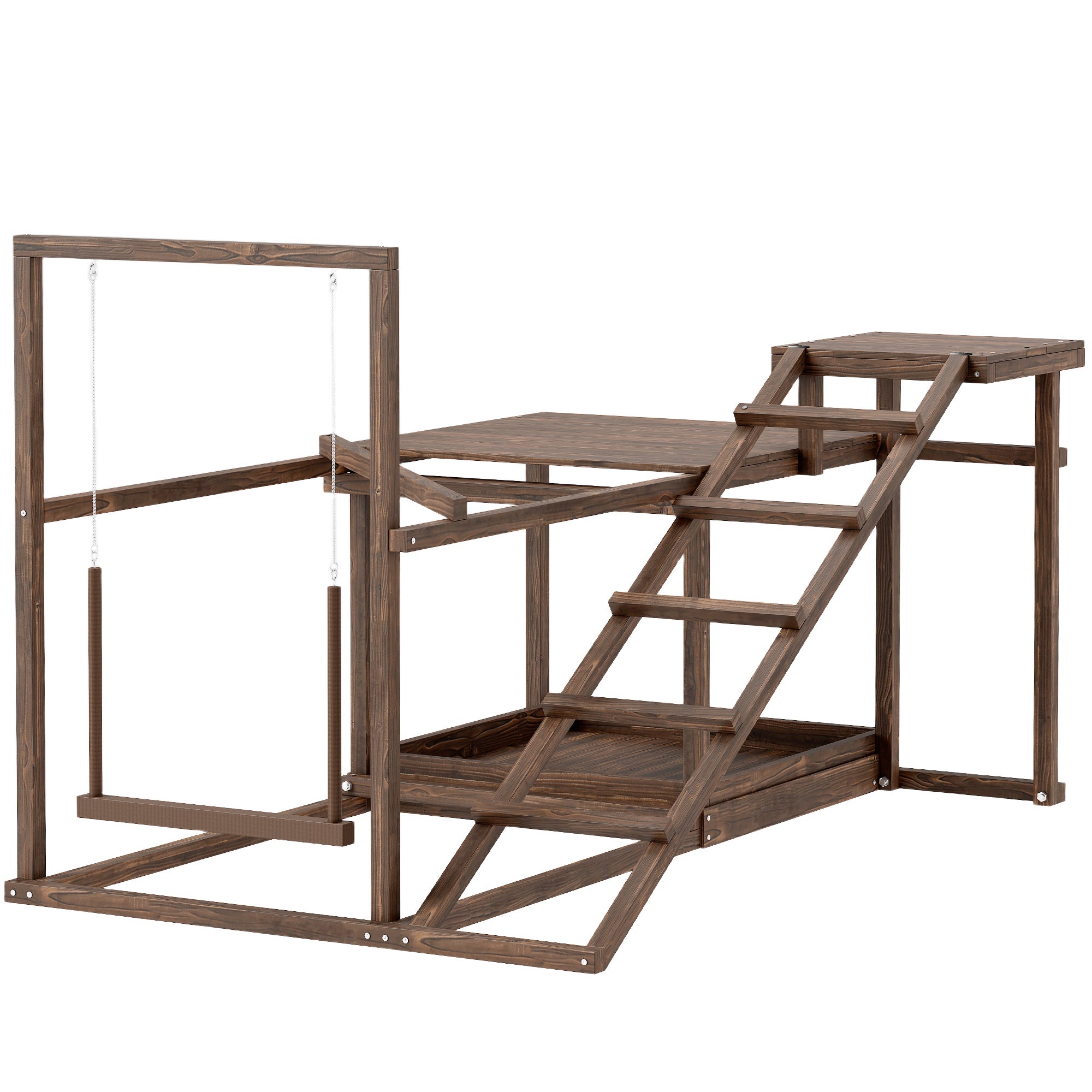 PawHut Wooden Chicken Activity Play Set, Chicken Coop Accessory with Perch, Swing, Ladder, Platforms, Feeder Storage for 4-6 Chickens, Coffee