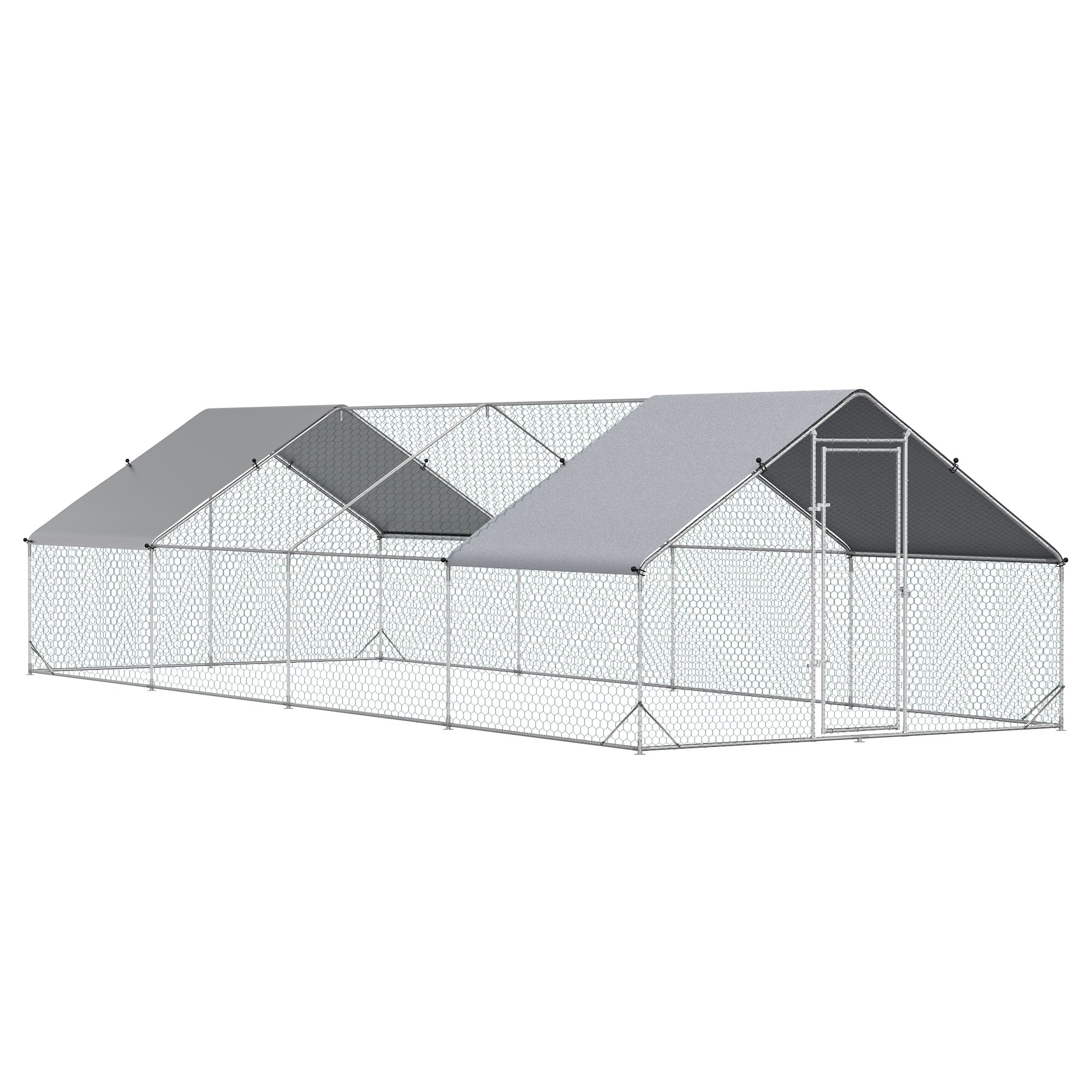 PawHut Large Chicken Coop Metal Chicken Run with Waterproof and Anti-UV Cover, Spire Shaped Walk in Fence Cage Hen House for Outdoor and Yard Farm Use, 1" Tube Diameter, 9.8' x 26.2' x 6.6'