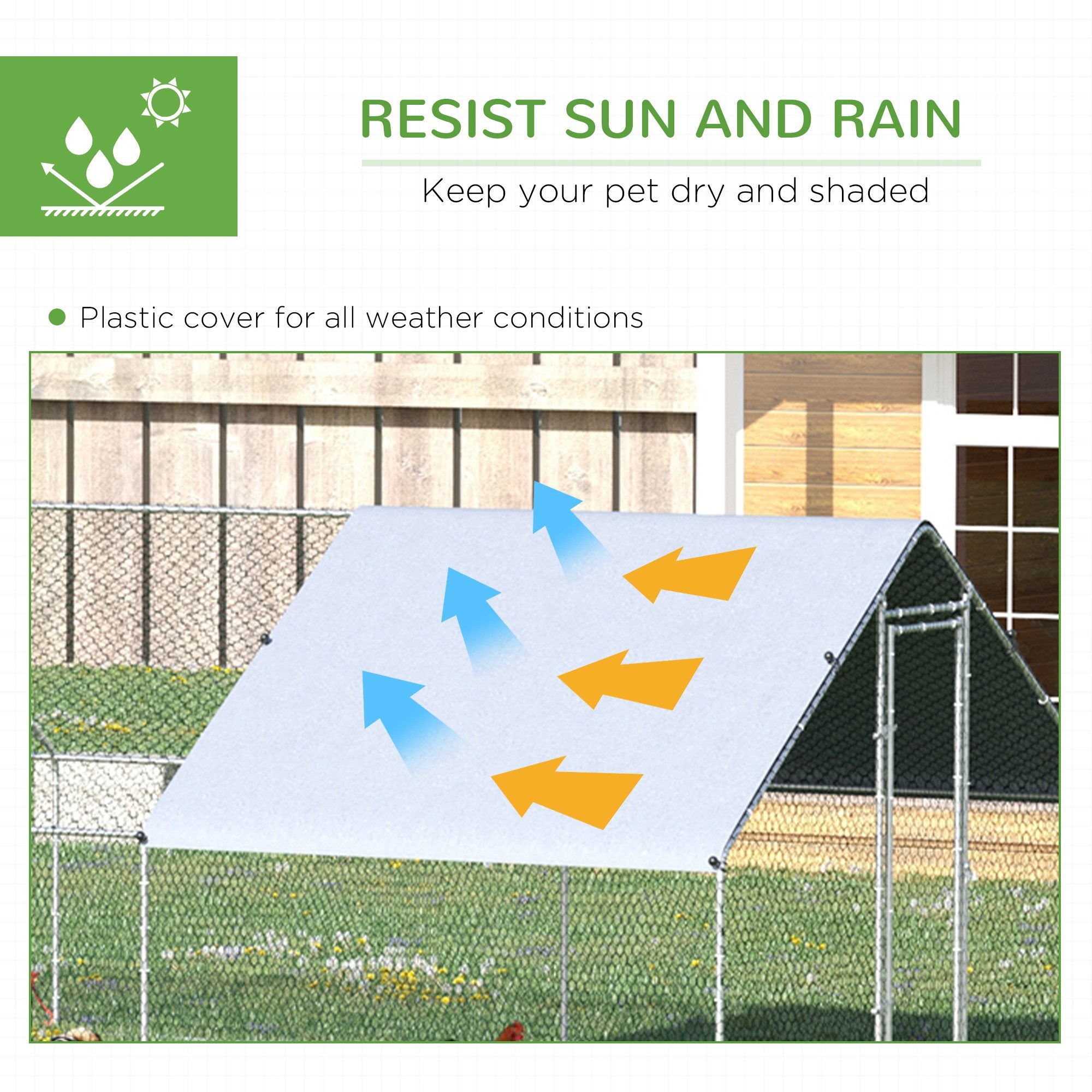 PawHut Large Chicken Coop Metal Chicken Run with Waterproof and Anti-UV Cover, Spire Shaped Walk in Fence Cage Hen House for Outdoor and Yard Farm Use, 1" Tube Diameter, 9.8' x 26.2' x 6.6'