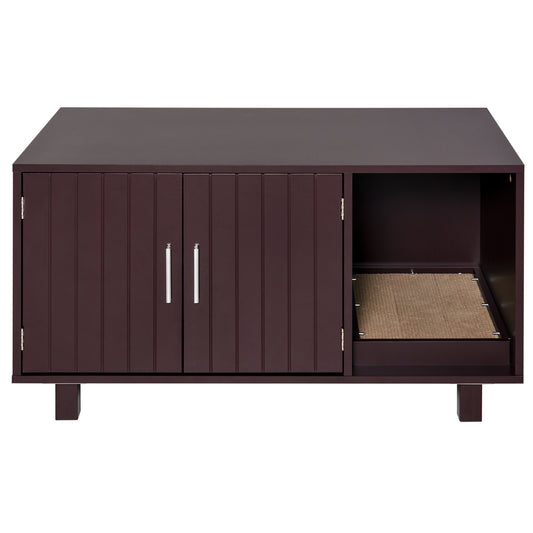 Cat Litter Box Enclosure, Hidden Litter Box Furniture, Cat House End Table Washroom with Scratching Pad, for Indoor Cats Kittens, Brown