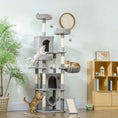 Load image into Gallery viewer, Cat Tree, 76 Inches Large Multi-Level Cat Tower for Indoor Kittens with 8 Scratching Posts, 3 Plush Beds, 2 Hammocks, 2 Large Condos, Ramp, Pompoms, Light Grey