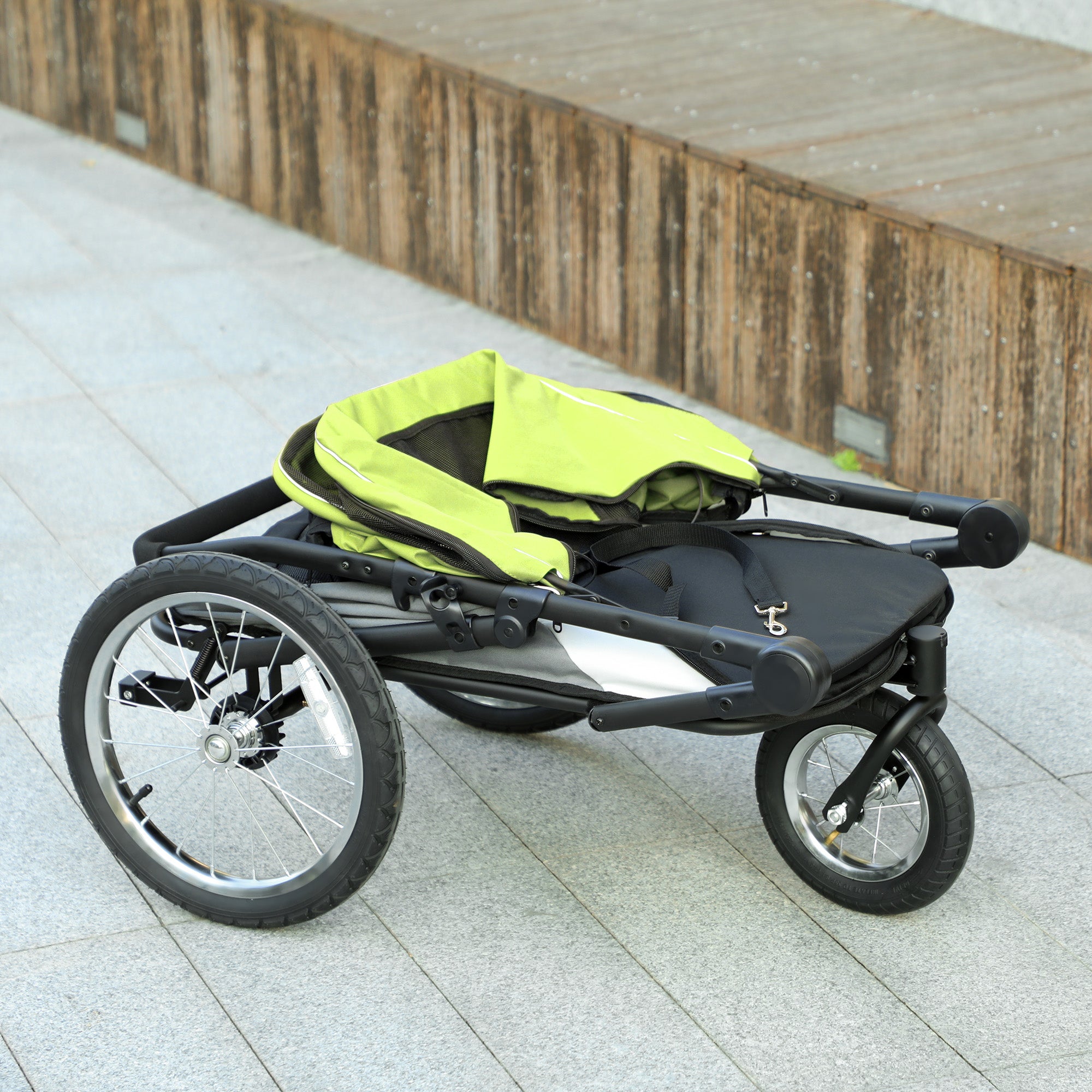 PawHut Dog Stroller, Pet Stroller 3 Wheels with Easy One-Hand Fold, Rubber Wheels, Storage Bag, Soft Cushion, Safety Leash, for Small & Medium Dogs, Yellowish Green