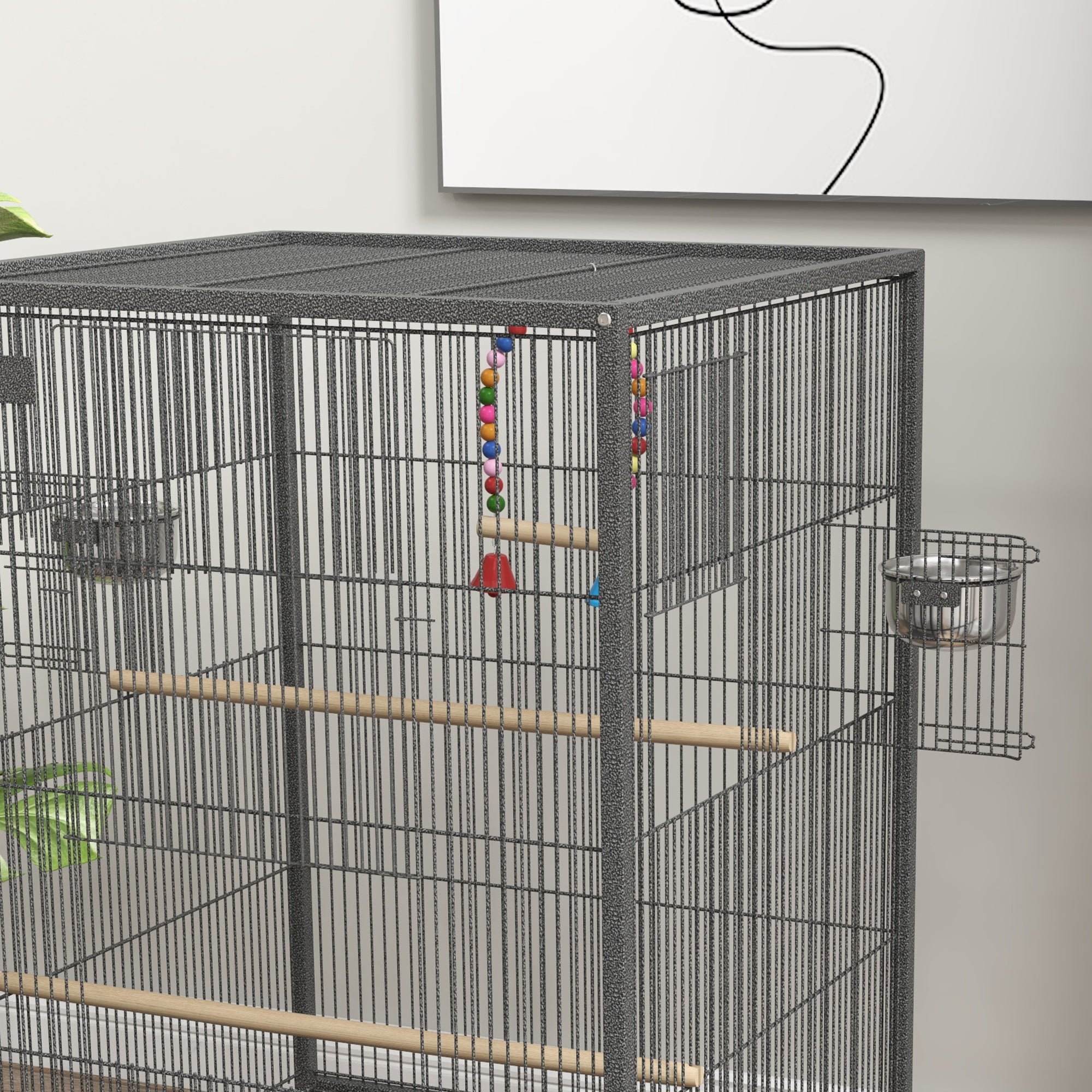 29" Bird Cage for Parrots Lovebirds Budgies Finches, Flight Cage with 5 Doors, Swing, Stainless Steel Bowls, Removable Tray, Wheel, Grey