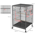 Load image into Gallery viewer, Bird Cage, Budgie Cage, Parrot Cage, with Rolling Stand, Stainless Steel Bowls, Swings, Removable Tray for Small Parrot, Budgie, Lovebird - Grey