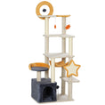 Load image into Gallery viewer, PawHut Cat Tower, 63 Inch Cat Tree for Large Adult Indoor Cats with Cat Scratching Post, Cat Hammock, Condo, Bed, Scratching Board & Cat Toys, Moon and Star Themed Cat Tree Tower, Beige