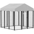 Load image into Gallery viewer, 6' x 6' x 6' Outdoor Dog Kennel, Lockable Dog Run Crate with Waterproof UV-Resistant Cover, Welded Wire Steel Fence for Large Dogs, Silver