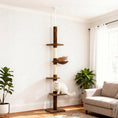 Load image into Gallery viewer, 91"-102" Cat Tree, 5-Tier Floor-to-Ceiling Cat Tower Kitty Activity Center w/ Scratching Post, Cozy Hammock Play Rest Post Pet Furniture for Jumping Climbing, Leopard Print