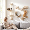 Load image into Gallery viewer, 4 Piece Cat Shelves, Cat Wall Furniture with Hammock, Scratching Posts, Soft Ladder, Steps, Jump Platforms, Hanging Ball for Indoor Kittens, Space Saving - Beige