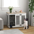 Load image into Gallery viewer, PawHut Dog Crate Furniture with Chalkboard, 39" Furniture Style Dog Kennel for Large Dogs with Three Doors & Non-slip Foot Pads, Dog Cage Furniture Side Table, White